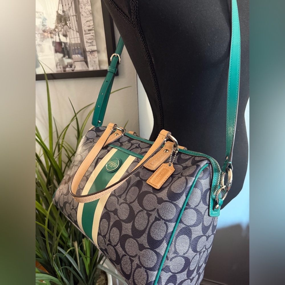 Coach Signature Stripe Jade Satchel/Crossbody - Picture 14 of 16